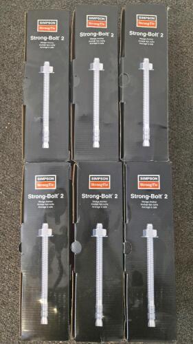 6 Boxes Of Simpson Strong-Tie Strong-Bolt 2 Wedge Anchors, 5/8" x 6", Zinc-Plated, Box Of 20