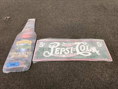 Sierra Nevada Summerfest Beer Bottle Sign & 1991 Pepsi-Cola 5&cent; Tin Sign, Metal, 24" & 23.5"