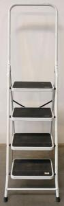 Folding 4-Step Steel Ladder, 225 lb Capacity, Wide Slip-Resistant Steps, White/Black