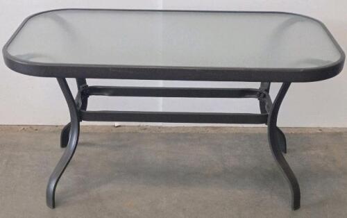 Rectangular Outdoor Patio Table With Metal Frame And Glass Top