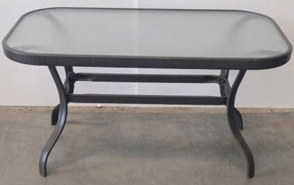 Rectangular Outdoor Patio Table With Metal Frame And Glass Top
