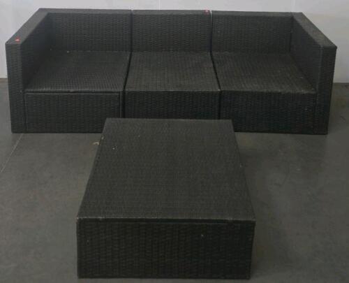 Modular 5-Piece Synthetic Rattan Patio Sectional Sofa Set, Corner & Armless Sections, Table/Ottoman