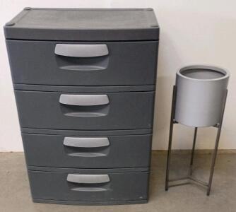 Plastic 4-Drawer Storage Cabinet, Gray, Integrated Handles, Stackable, Modular & Modern Plant Stand