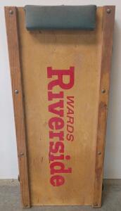 Wards Riverside Vintage Wood Mechanic&rsquo;s Creeper, 36"x16", USA, Red Lettering, Padded Headrest