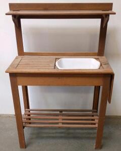 Vintage Wooden Washstand With Integrated Ceramic Basin, Circa 1890-1920,