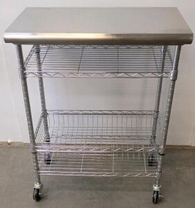 Stainless Steel Utility Cart, 3 Wire Shelves, Locking Casters, Prep Table
