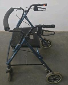 Blue 4-Wheel Rollator Walker With Seat, Hand Brakes, Adjustable Handles, Foldable Frame