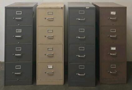 4 Steel 4-Drawer Vertical File Cabinet, Locking, Multiple Colors, 52"x15"x25", Holds Letter/Legal Files