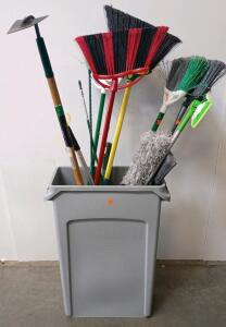 Commercial Janitorial Cleaning Set &ndash; Brooms, Mop, Scraper, Duster, O-Cedar, Rubbermaid 32 Gal Bin
