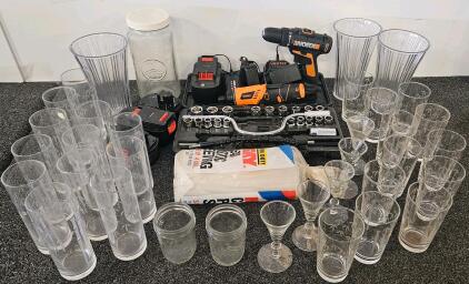 Bamboo Etched Glassware &ndash; Tumblers, Goblets, Vases, Jars &ndash; Vintage Style, Ratchet Set, Electric Drill, And More (E)