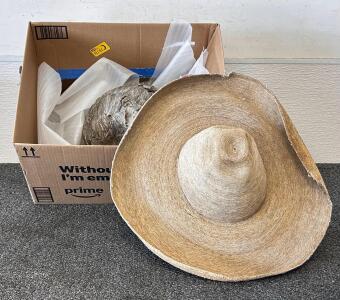 Large Hornet Nest 10" x 12", Bald-Faced Hornet Type; Vintage Woven Field Worker Hat
