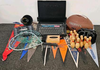 Canon Typestar 3 Portable Electronic Typewriter With Hard Case, Pro Pots Escalations Crock-Pot, Wooden Bowling Pins, Sports Banners, And More