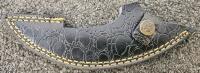 Custom Damascus-Style Ulu Knife, Dyed Wood Handle, Mosaic Pin, Leather Sheath - 4