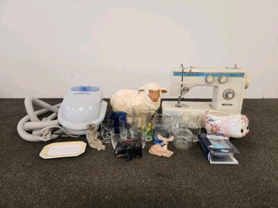 Necchi Mechanical Sewing Machine, 9 Stitch Patterns, Off-White, Vintage, Model 535FA (Unable to test) & Conair Vaccum (tested) Lot