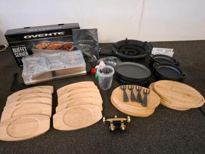 Ovente 3-Tray Electric Buffet Server w/ Concord Roadster Burner, Cast Iron Pans & Boards