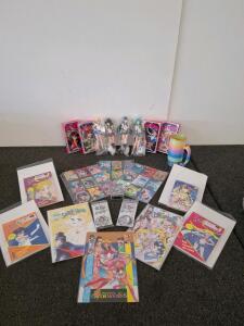 Vintage Sailor Moon Lot: Manga, VHS, Trading Cards, Figures, Button Men, Clock, Mug, Folder