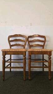 Wooden Ladder-Back Chairs W/ Woven Rush Seats, Monsoon Bright Night Illuminated Umbrellas