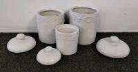 Embossed White Ceramic Kitchen Canister Set, Rabbit Figurine, 7 Assorted Mugs & Cups, 11 Pieces - 3