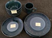 Blue Geometric Stoneware Dinnerware Set (12pc) with Farberware Pot, Kettle, Utensils & Decor - 2