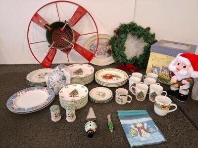 Gibson Christmas Holiday Dinnerware & Serveware Set - Plates, Mugs, Platter, Tree Stand, Decor