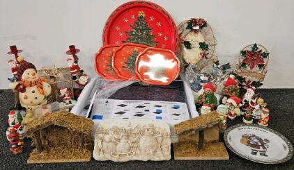 Assorted Christmas Figurines Trays Nativity Hermitage Pottery Lot&mdash;20+ Decorative Holiday Pieces. Photo light box