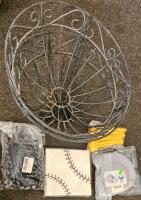 Home Decor & Utility Lot: Wall Art, Baskets, LED Seal Lamp (tested, works), Tray, Mug, Handmade Instrument (L) - 2