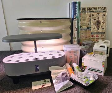Growell 15-Pod Hydroponic Indoor Garden System Bundle w/ LED, Raised Planter, Nutrients, Seeds (tested, works). High-quality laminated workout posters and metal herbs knowledge poster included
