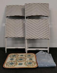 ShyWell Outdoor Folding Chair Set with Hand-Painted Talavera Ceramic table top