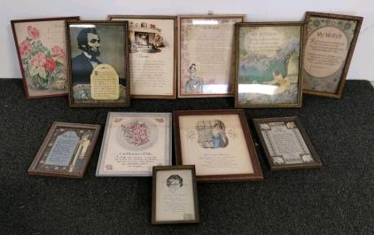 Vintage Framed Inspirational Poems and Art (1930s) Set&mdash;NRA Depression Era, 11 Pieces