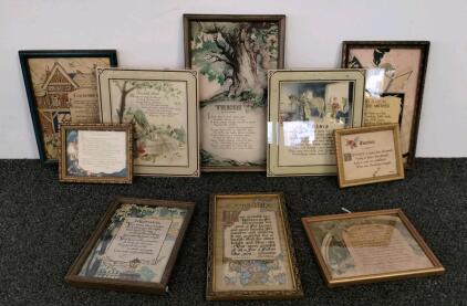 Vintage Framed Inspirational Poem Prints Lot &ndash; Mother, Friendship, Nature, 1920s&ndash;40s, 10 Pieces
