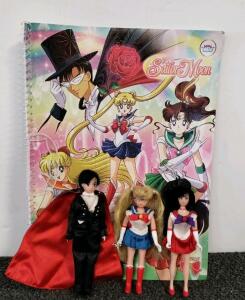 Sailor Moon Coloring Book Set with 3 Vintage Dolls (Tuxedo Mask, Sailor Moon, Sailor Mars), English/Thai