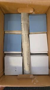 Box of Light Blue & White 4"x4" Glazed Ceramic Wall Tiles, Vintage USA, ~100 Tiles