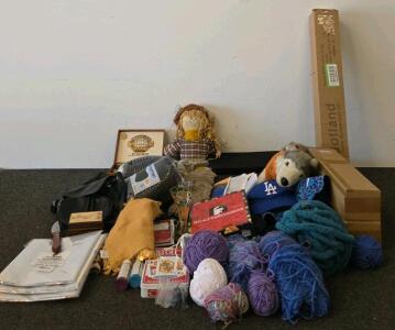 Mixed Lot Scattergories Game, LA Dodgers Cap, Yarn, Decor, Cigar Box, Curtain Rods & More