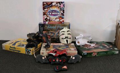 Board Game & RC Toy Lot &ndash; Body Language, Trivial Pursuit 20th Anniv, Kolegend Excavator K-101
