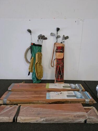 Inhaus Solido Visions Laminate Flooring, 9mm Thick, 4-Sided Bevel, Megaloc Installation, golf clubs. ( Shelf G)