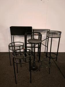 Set of 8 Black Metal Plant Stands and Planters, Modern Geometric, Powder-Coated Steel, Assorted Sizes (shelf K)