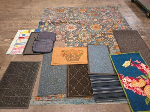 Large Assorted Lot of 11 Rugs & Mats&mdash;Area Rug, Doormats, Floor Mats, Kitchen Pads, Multi-Design
