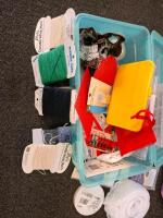 Large Bulk Sewing & Craft Lot: 5 Bins Fabric, 100+ Floss, 40+ Threads, Patterns, Notions, Storage - 5