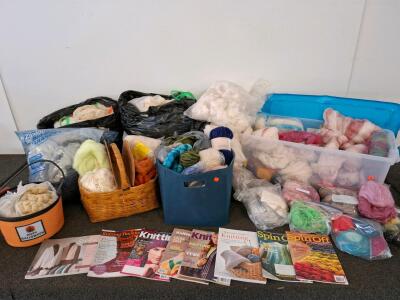 Large Spinning & Knitting Supply Lot &ndash; 10+ lbs Wool Roving, Batts, Yarn, Magazines, Books