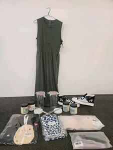 Miscellaneous Household & Personal Items Bundle: Glass Jars, Digital Thermometer, Clothing, Sneakers, Candles, Phone Case(Shelf K)