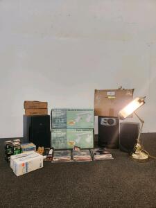 Bulk Lot: Track Lighting Kits, Fluorescent Bulbs, Aiwa Speakers, Star Wars Episode I Decals (Shelf G)