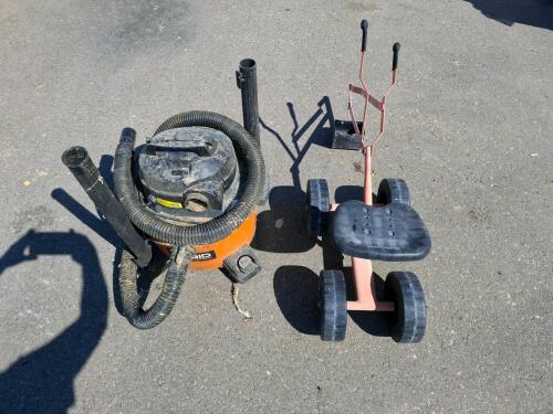 RIDGID 6-Gallon Wet/Dry Shop Vacuum & Albott Kids Ride-On Digger, Manual Controls, 4-Wheel Design