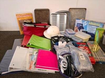 Mixed Lot: Smartware 16pc Bakeware, Office Depot Binders, Craft Kits, Cables, Storage Containers