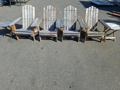 Set of 4 Wooden Adirondack Chairs with 2 Matching Side Tables &ndash; Classic Design, Weathered Finish