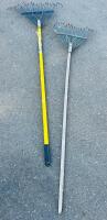 Assorted Outdoor Tools: 2 Leaf Rakes, 2 Snow Shovels, Pitchfork & 3x5 ft Chain Link Gate - 2