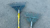 Assorted Outdoor Tools: 2 Leaf Rakes, 2 Snow Shovels, Pitchfork & 3x5 ft Chain Link Gate - 3