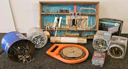 Vintage & Modern Mixed Tool Lot &ndash; Hand Tools, Hardware, Fasteners, Blades, Hitachi Nails