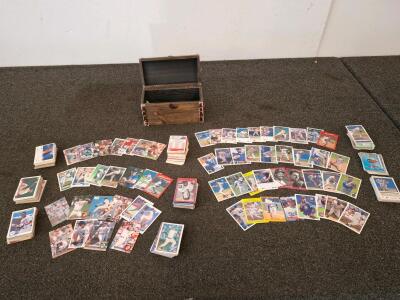 Vintage Baseball & Football Card Lot, Dodgers/Cubs Focus, 1980s-90s, 200+ Cards, Box Included