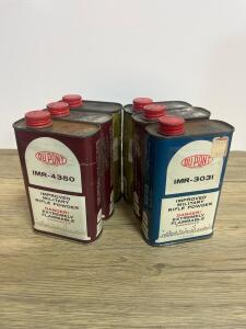 Vintage DuPont Smokeless Powder Cans &ndash; Unique & IMR-4350 Models, DuPont IMR-4350 & IMR-3031 Vintage Smokeless Powder 1 lb & 8 oz Metal Cans with Stickers