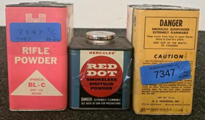 Vintage Hodgdon H110, BL-C Rifle, and Hercules Red Dot Smokeless Powder Cans - Lot #2, 1 lb (2) Cans Hodgdon BL-C (Lot #2) Rifle Powder, 16 oz. Vintage Can, Circa 1961